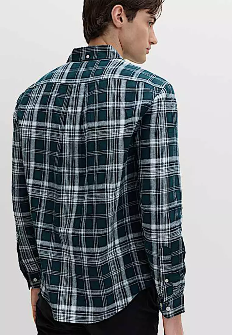 Linen Cotton Blend Check Shirt