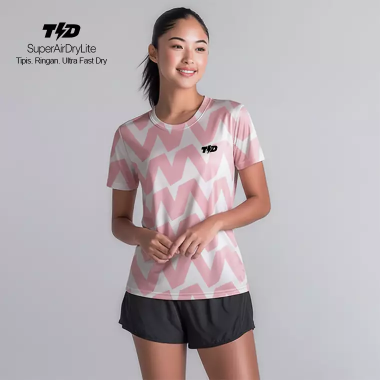 TDACTIVE Kaos Lari Wanita Lengan Pendek Motif big zigzag superairdrylite baby pink LSE80