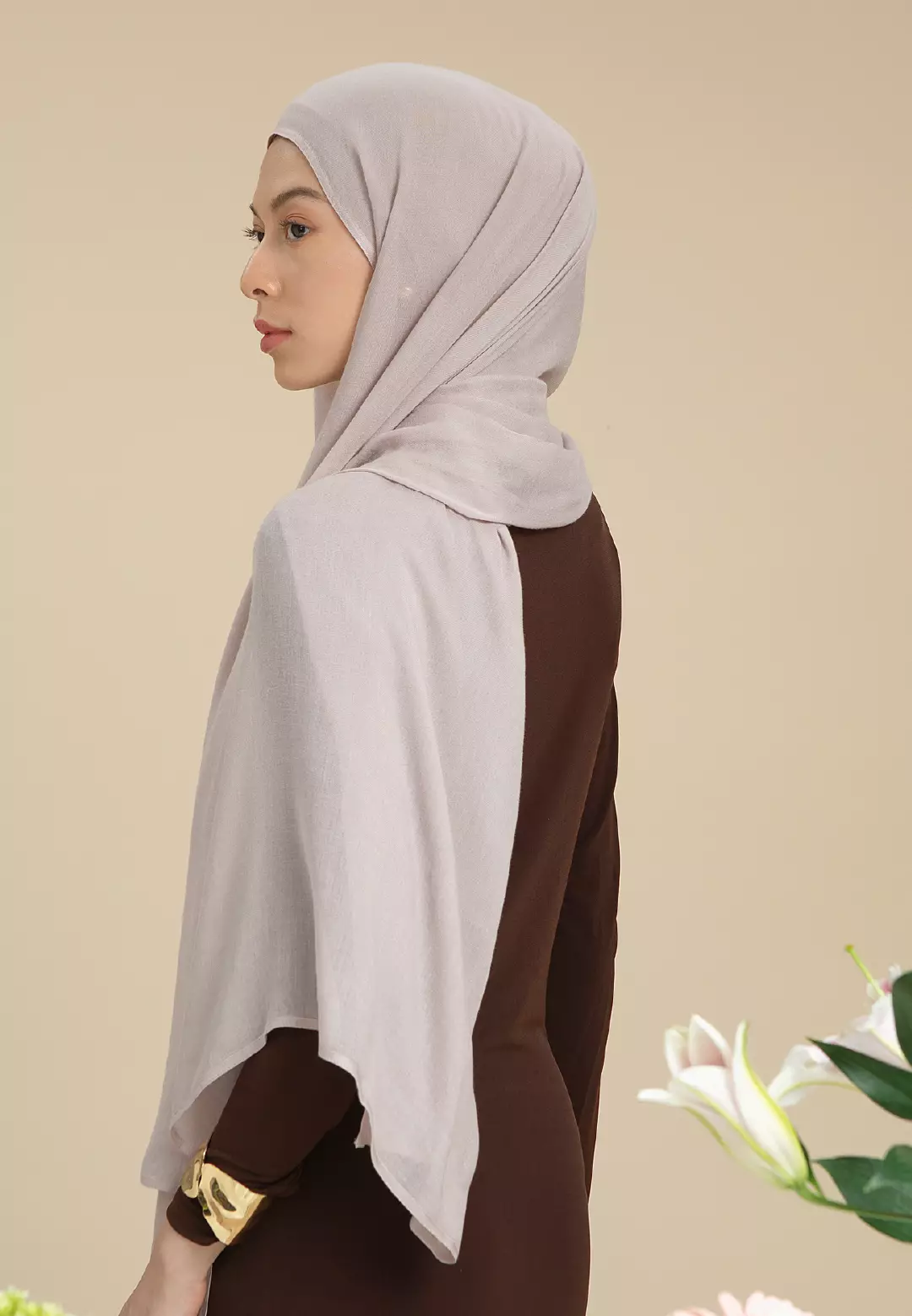 HijabChic Safara Taupe Viscose Pashmina - Pashmina Viscose Shawl Premium