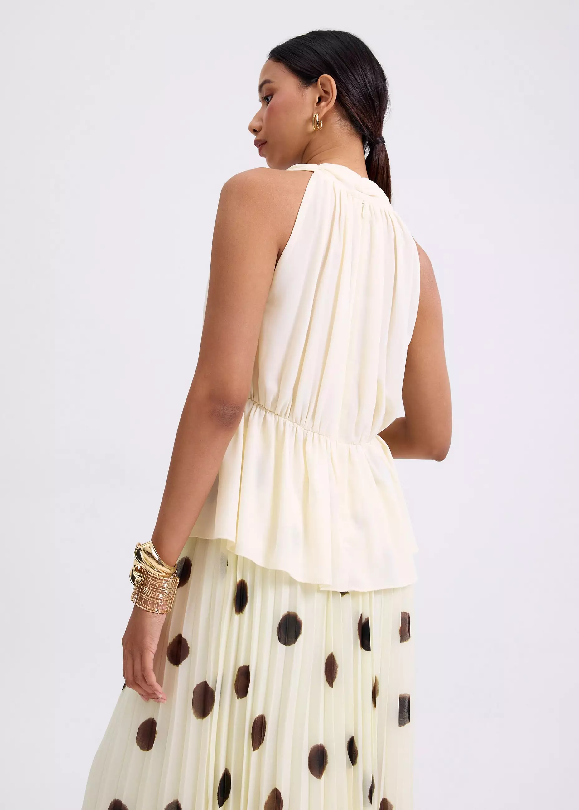 Atasan Wanita - Georgette V-neck Peplum Top