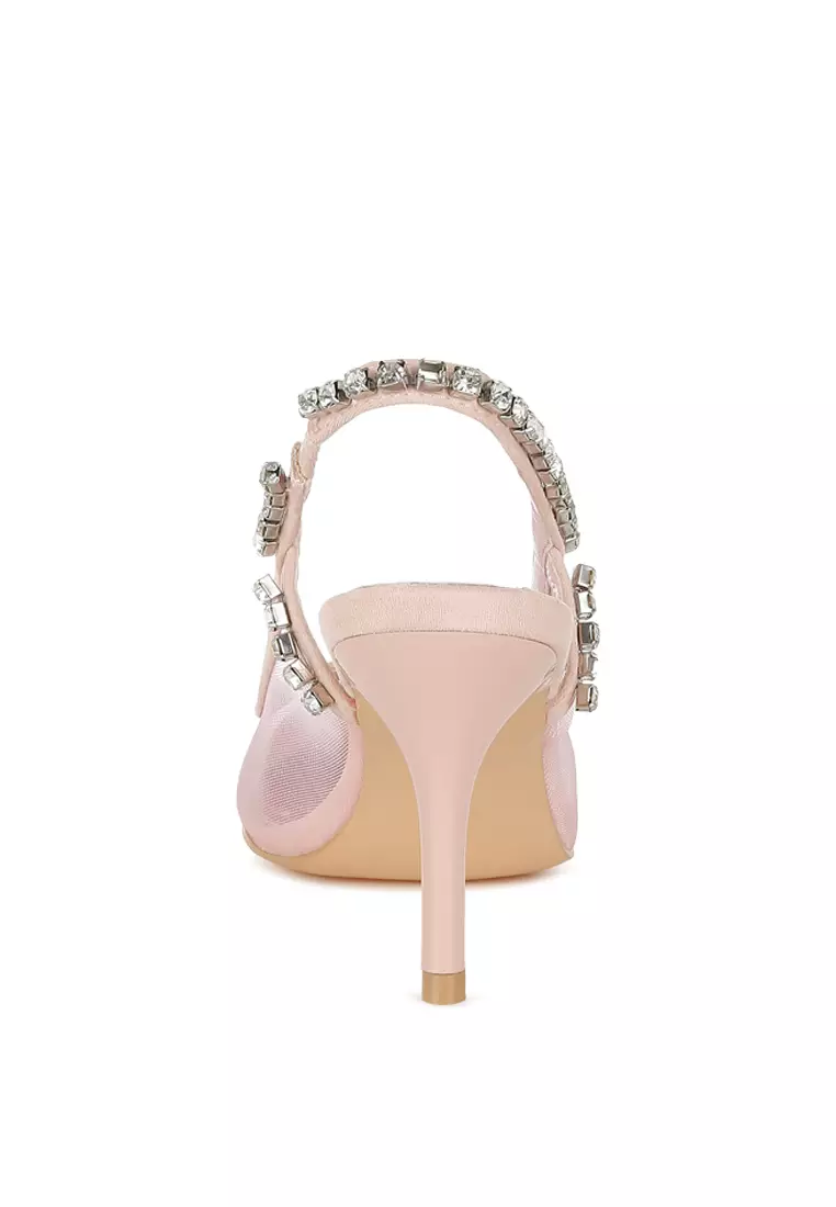Sandal Slingback Tumit Stiletto Warna Pink