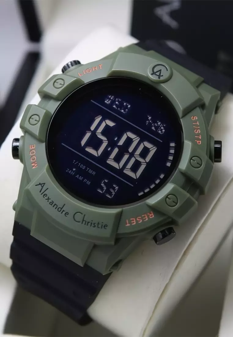 Alexandre Christie - Jam Tangan Digital Pria - Green - Black Rubber Strap - 9387 MHRIPGNBA