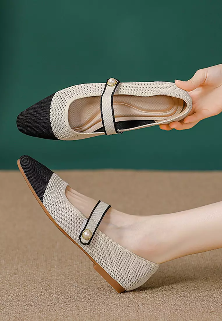 Pearl Strap Flyknit Mary Jane Shoes QC333