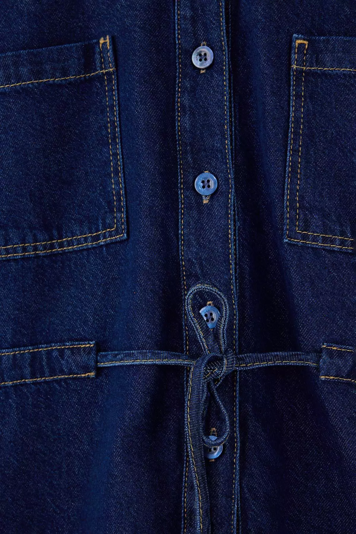 Dark Blue Waist-Tied Tencel Blended Denim Shirt Twoss26Go6