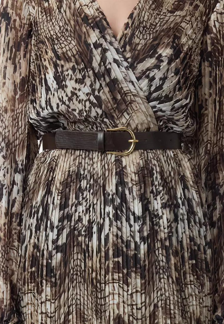 Plisse Belted Midi Dress