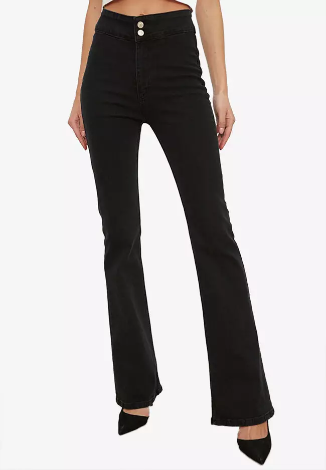 BISUAL Women's Black Bell Bottom Jeans for Women Indonesia