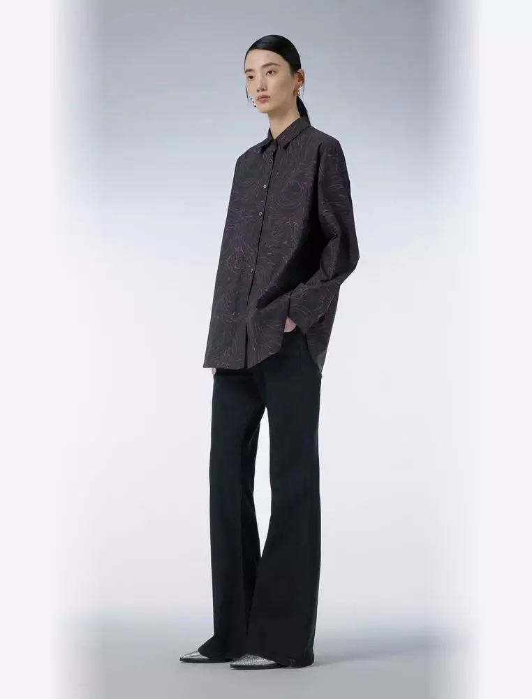 Long Sleeve Collared Printed Shirt