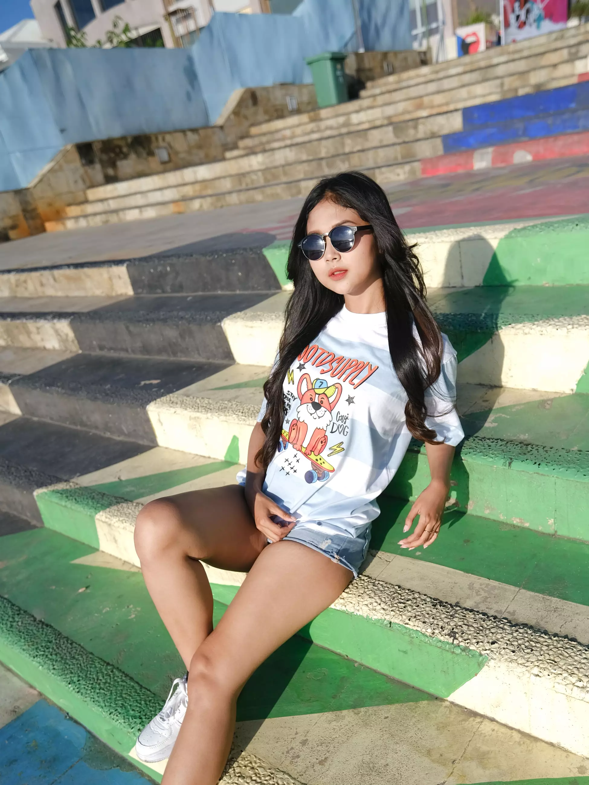 OOTDSUPPLY Oversized Corgi Baby Blue Stripe |  Oversize Pria & Wanita OVZSTP002