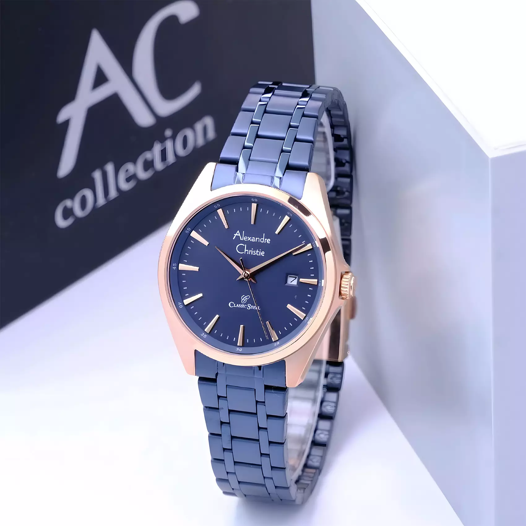 Alexandre Christie - Jam Tangan Analog Wanita - Blue Rose Gold - Stainless Steel - 8661 LDBURBU