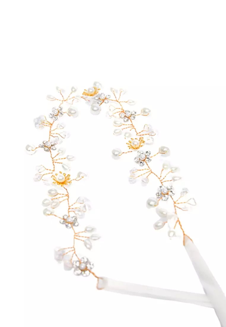 Ikat Kepala Berbentuk Bunga Hairband Pengiring Pengantin Aksesoris Wanita - Gold