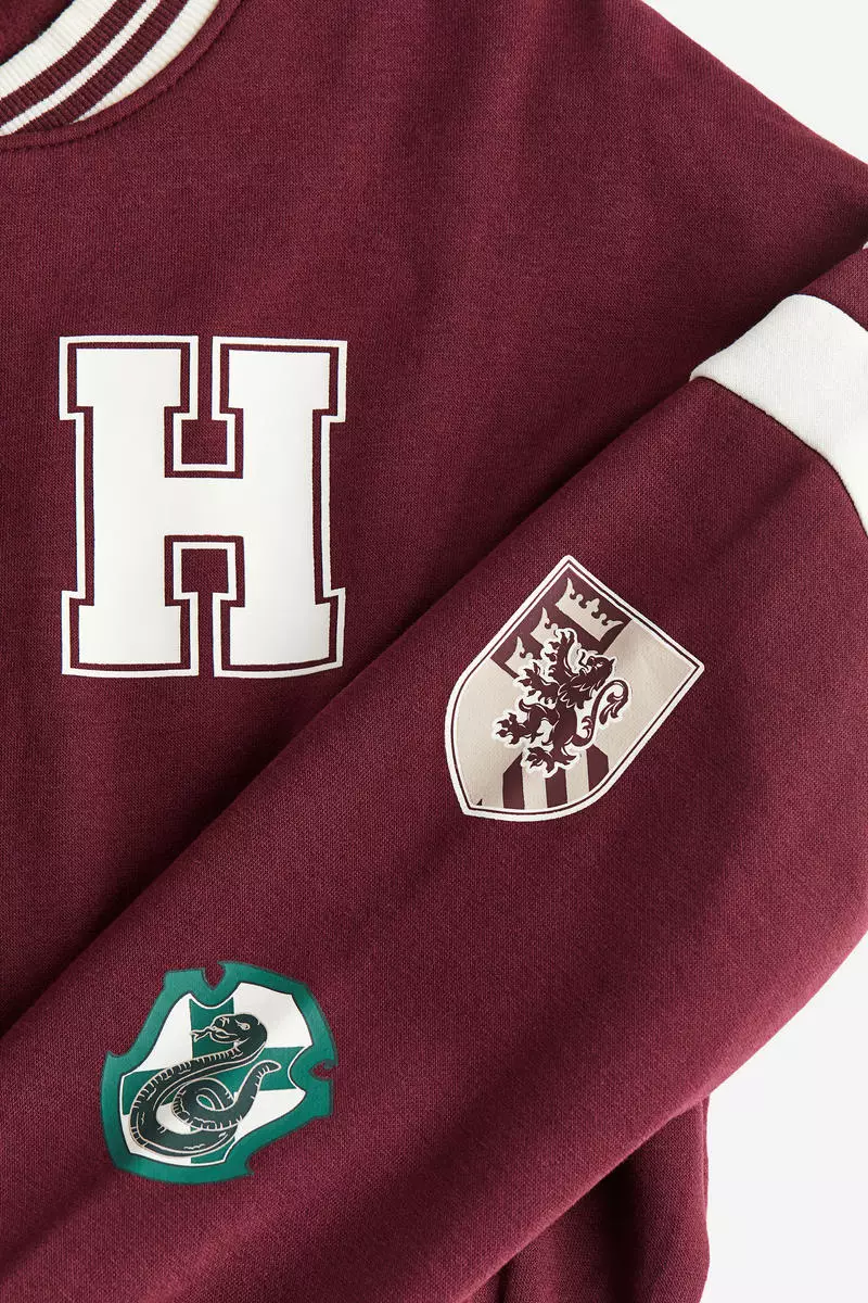 Print-motif baseball jacket