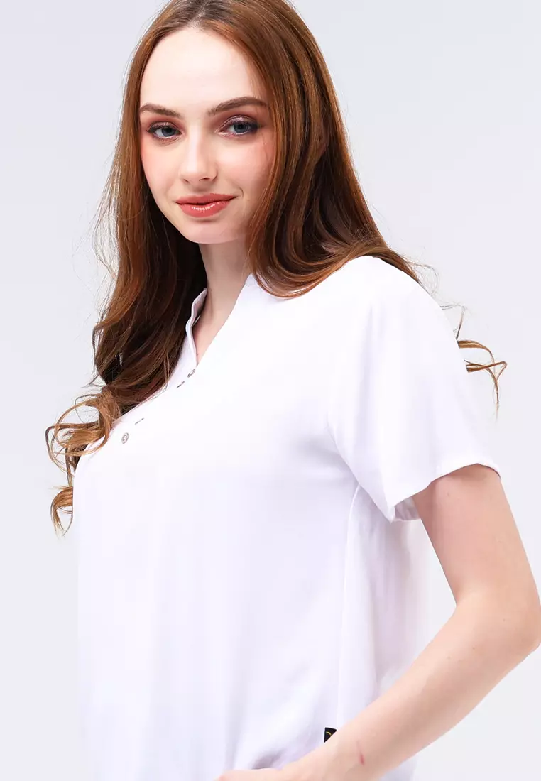 Woven Plain S.Twill Rayon Short Sleeve Blouse