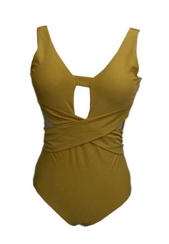 LYCKA yellow LNN1297 Korean Lady One Piece Swimwear Yellow 60C4AUS59BA37BGS_1