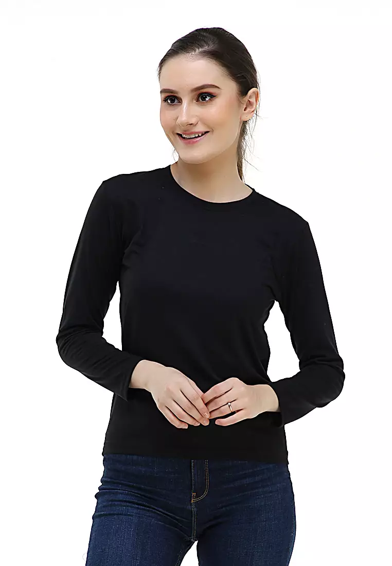 Seth Tshirt Long Sleeve Motif Polos Design Simple Atasan Wanita - Hitam