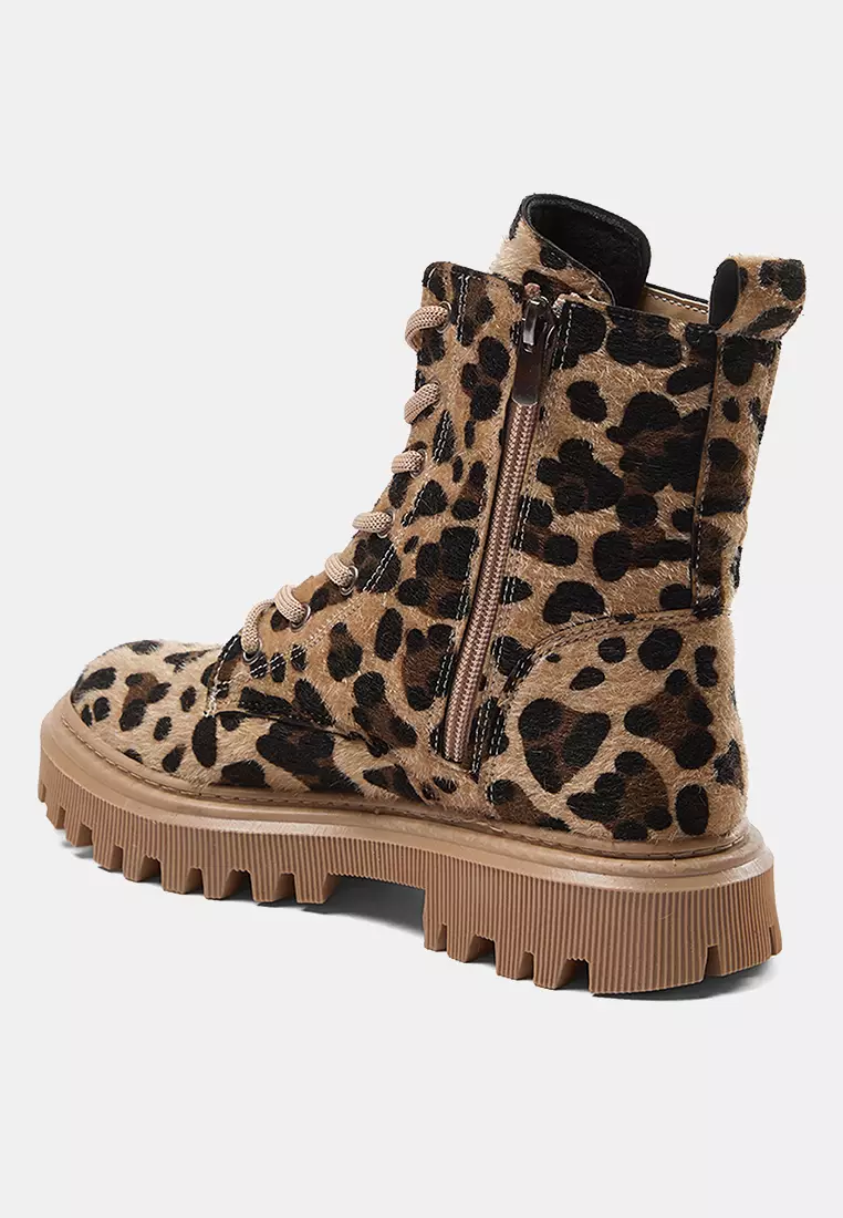 Leopard Lace Up Ankle Boots