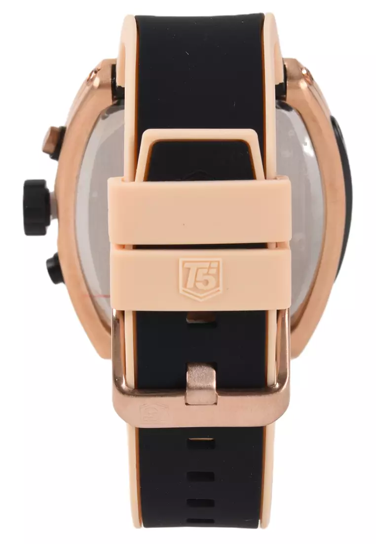 T5 - Jam Tangan Pria - Black Rosegold - Rubber Strap - H3857G-C