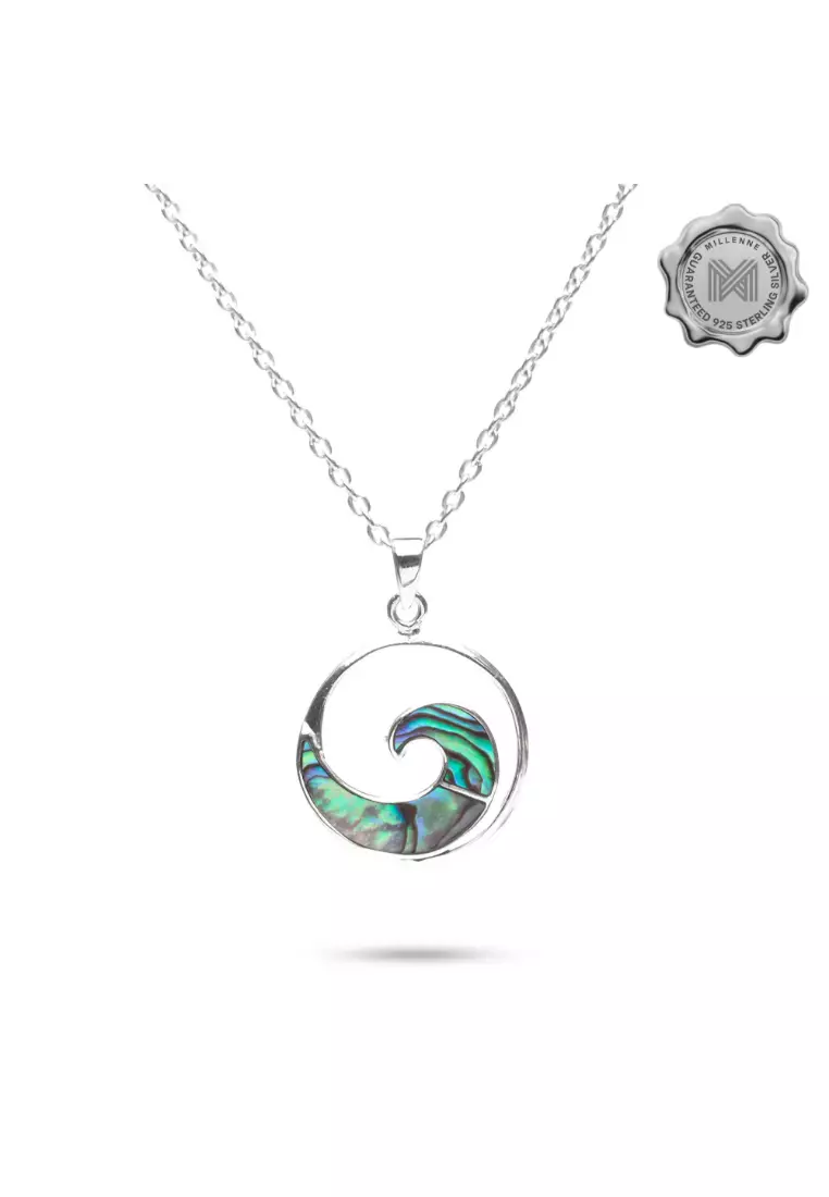 Multifaceted Abalone Shell Ocean Wave White Gold Pendant with 925 Sterling Silver