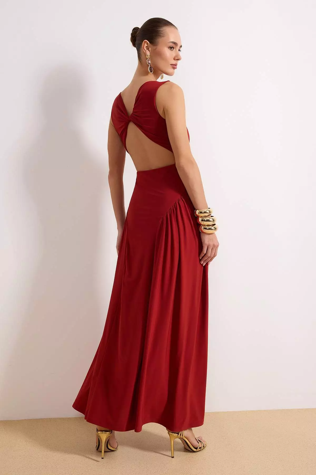 Tile Back Detailed Knitted Maxi Evening Dress & Graduation Dress Tprss26Ae3