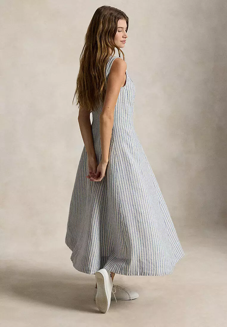 Striped Paneled Linen Dress
