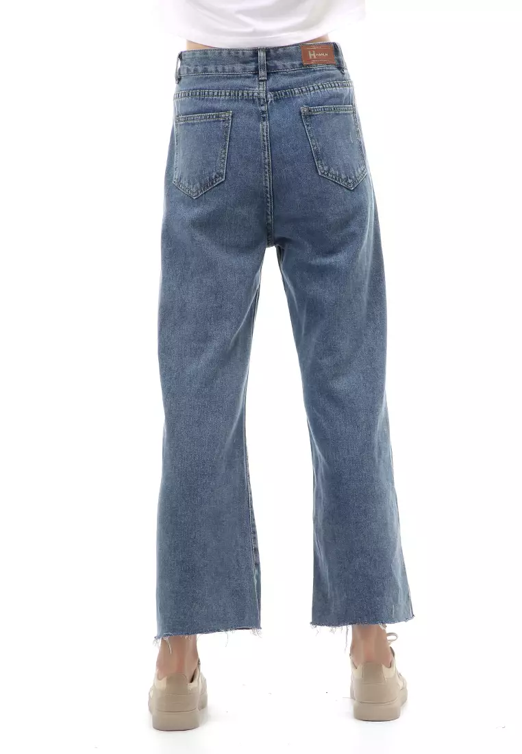 Jourel  Long Pants Celana Panjang Baggy Ripped Jeans Wanita Material Denim ORIGINAL - Dark blue