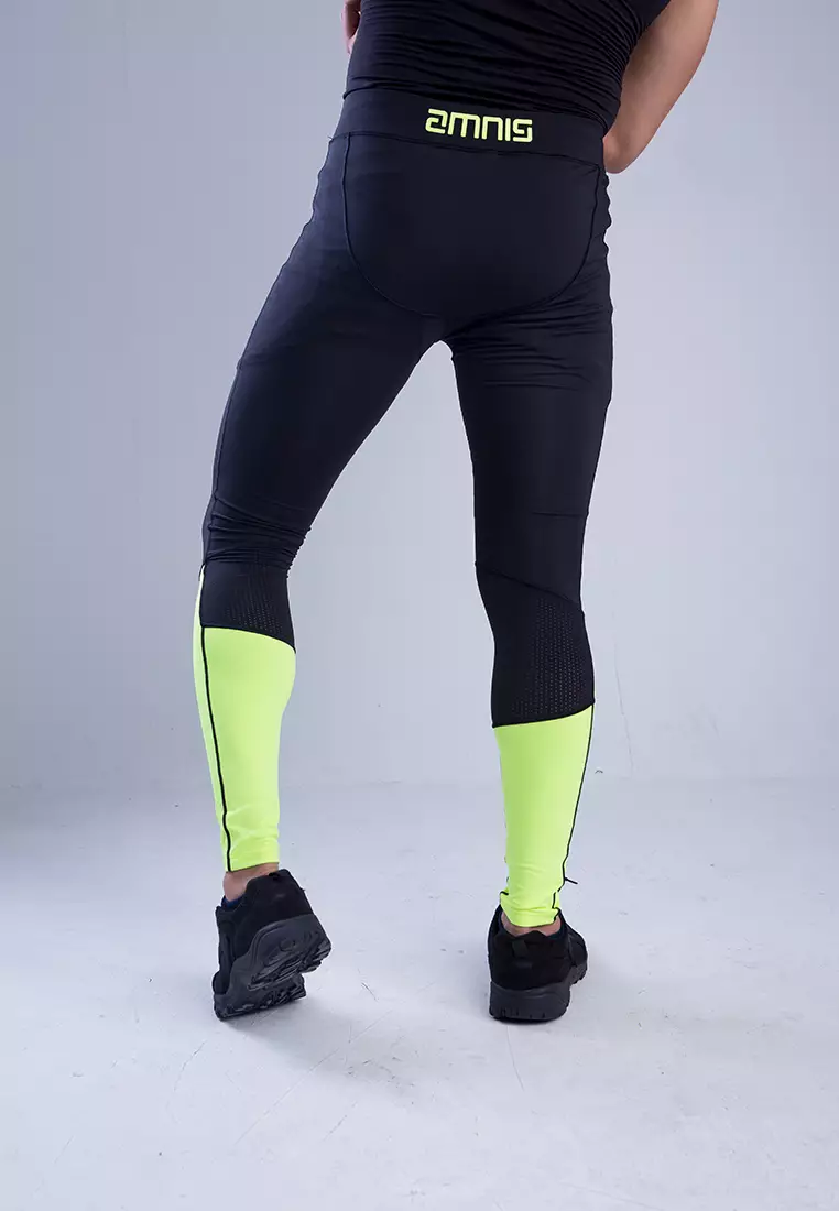 Amnig Men Ardor Compression Long Pants (Black/Fuel Yellow)