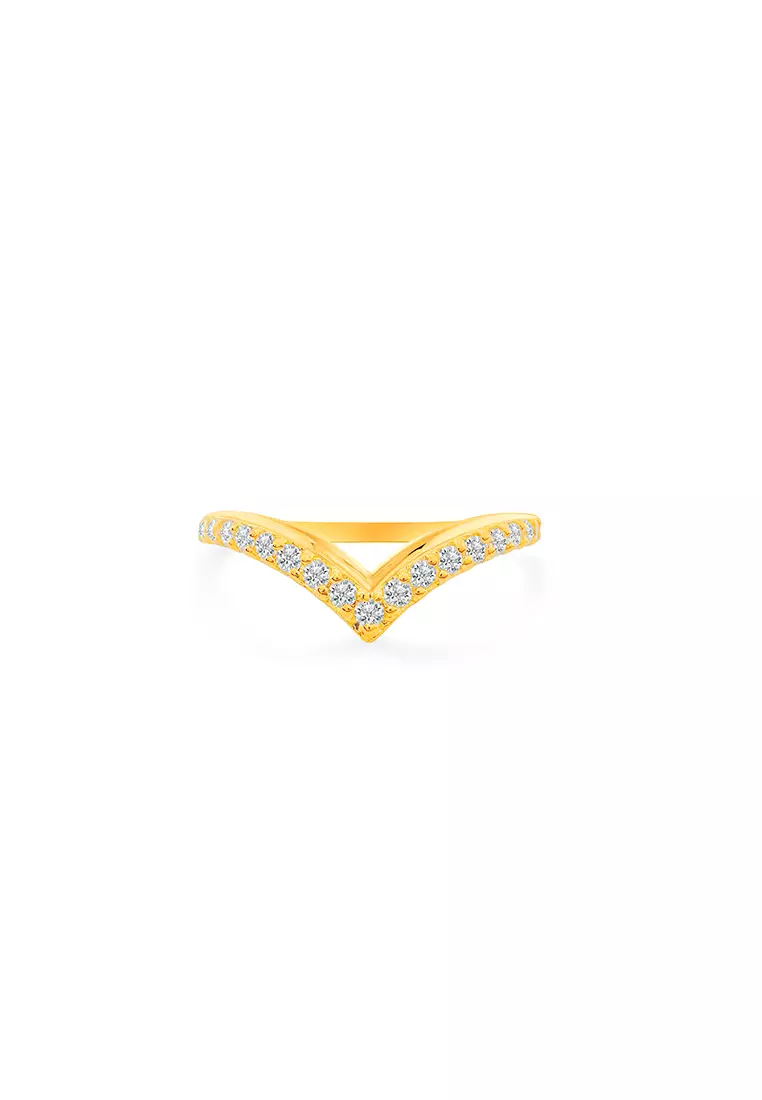 MJ Jewellery 916/22K Zirconia Stone Layered V-Shaped Gold Ring C86