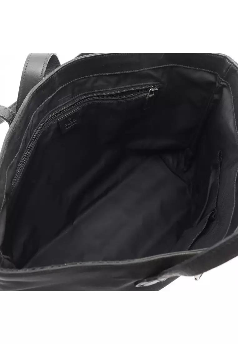 Pre-Loved Gucci sherry line Handbag tote bag canvas leather black green Red