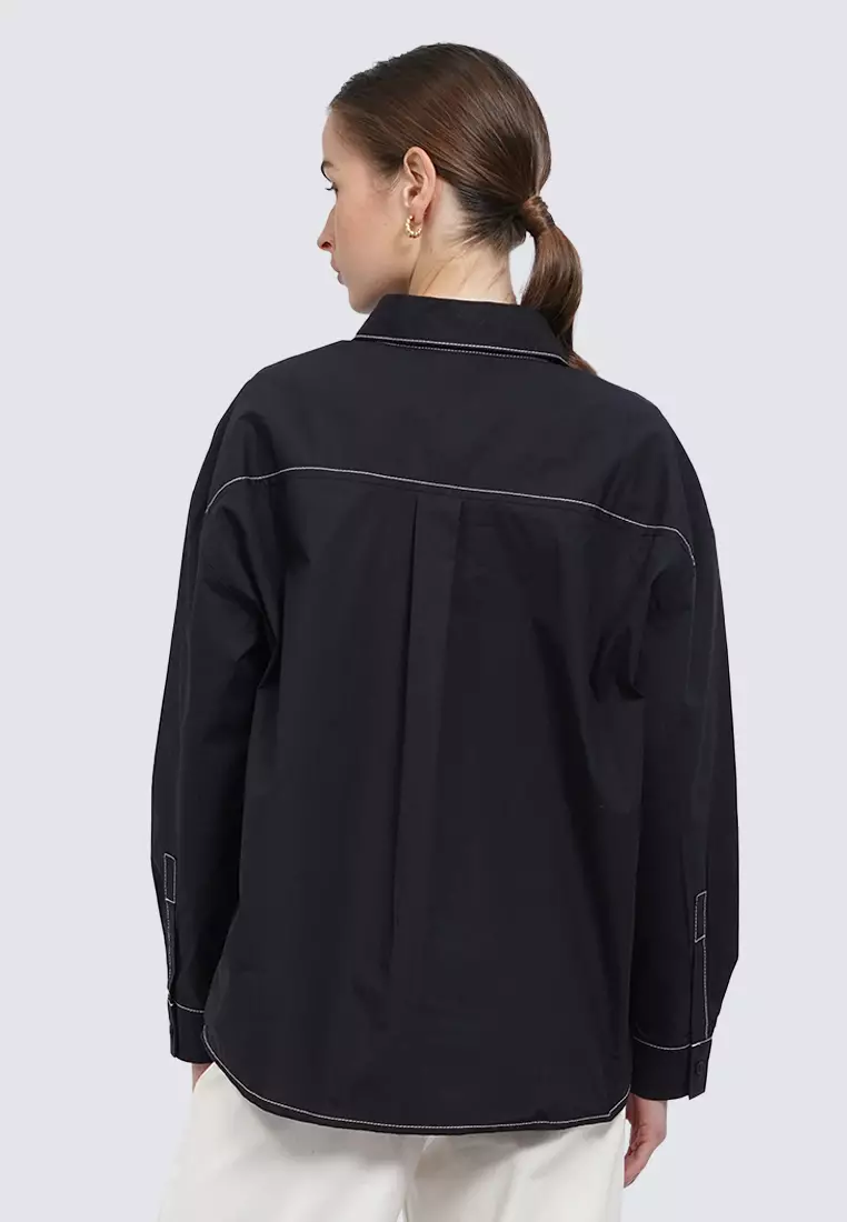 Fancy Button Long Sleeve Blouse BLACK