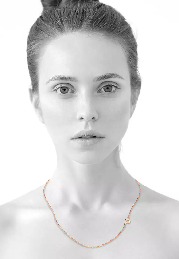 Sparkling Alphabet Initials Stainless Steel Necklace in Rose Gold - P