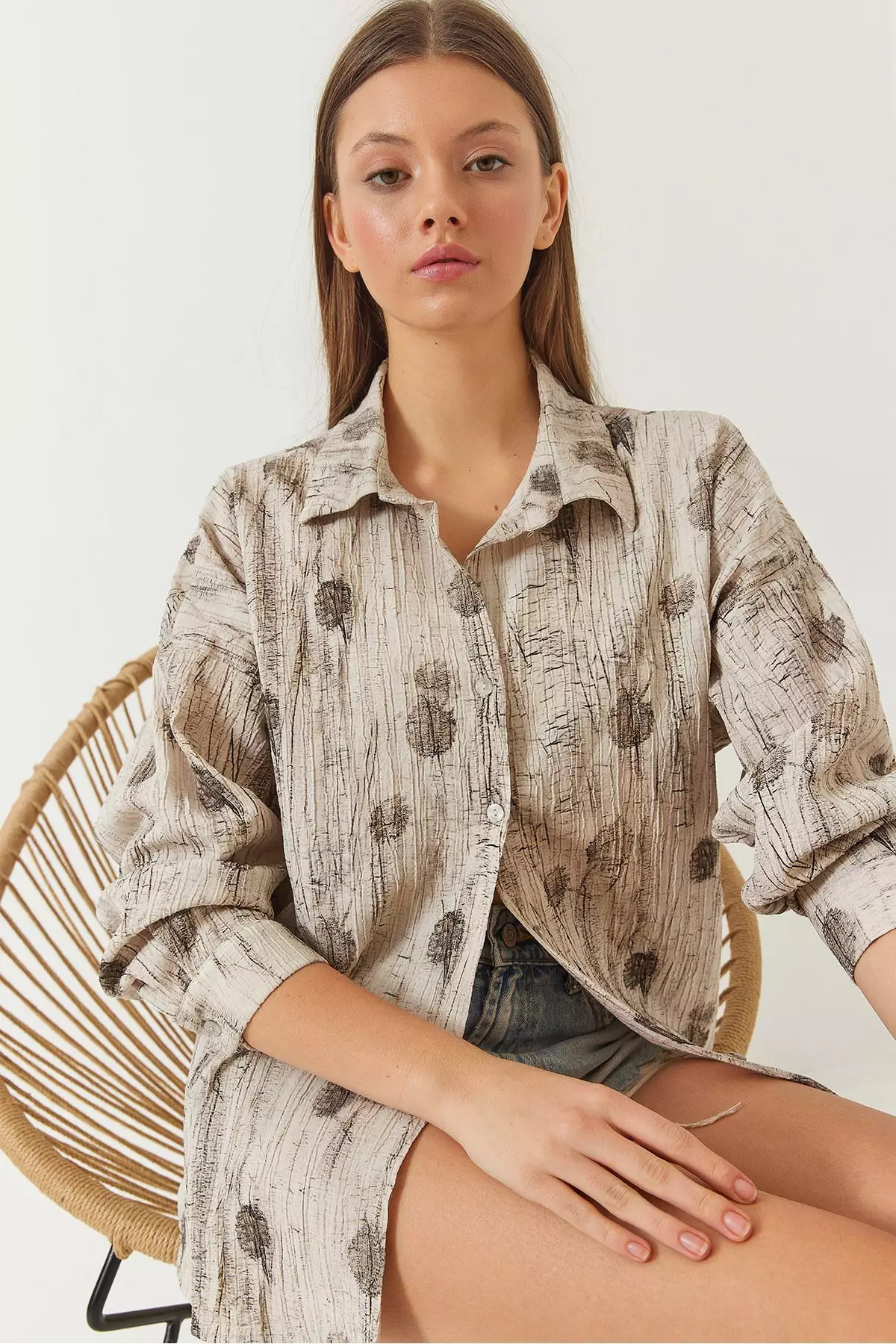 Women's Off Shoulder Print Oversize Shirt 60398 60271063