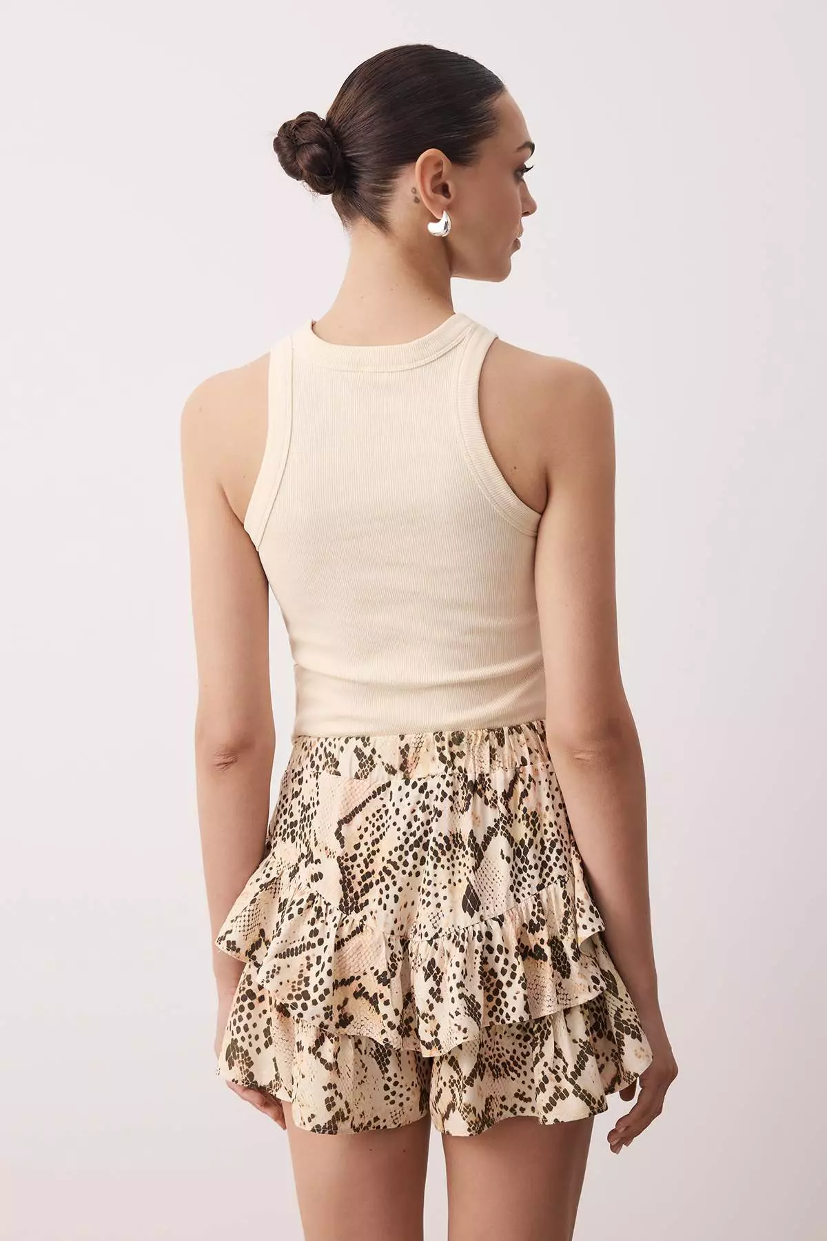 Mink Animal/Snake Patterned Viscose Skirt Flounced Shorts Skirt