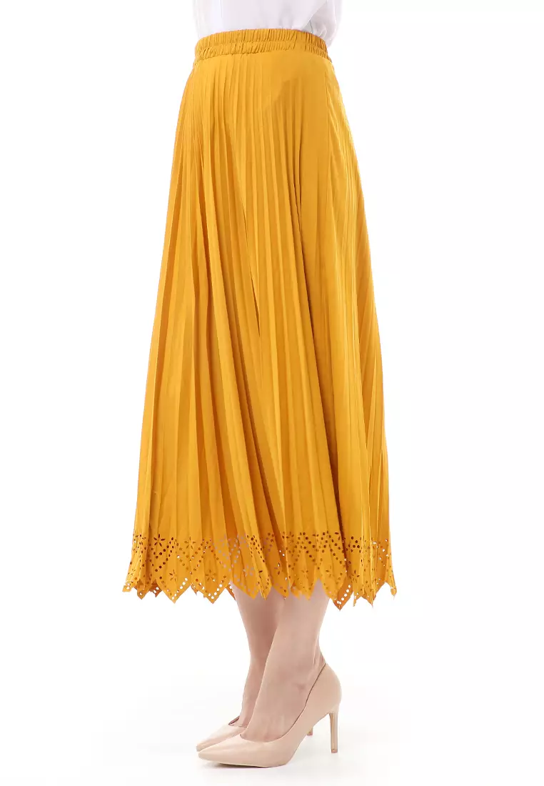 Syafira Rok Plisket Laser Polos Bawahan Wanita Muslimah Premium Quality - Mustard
