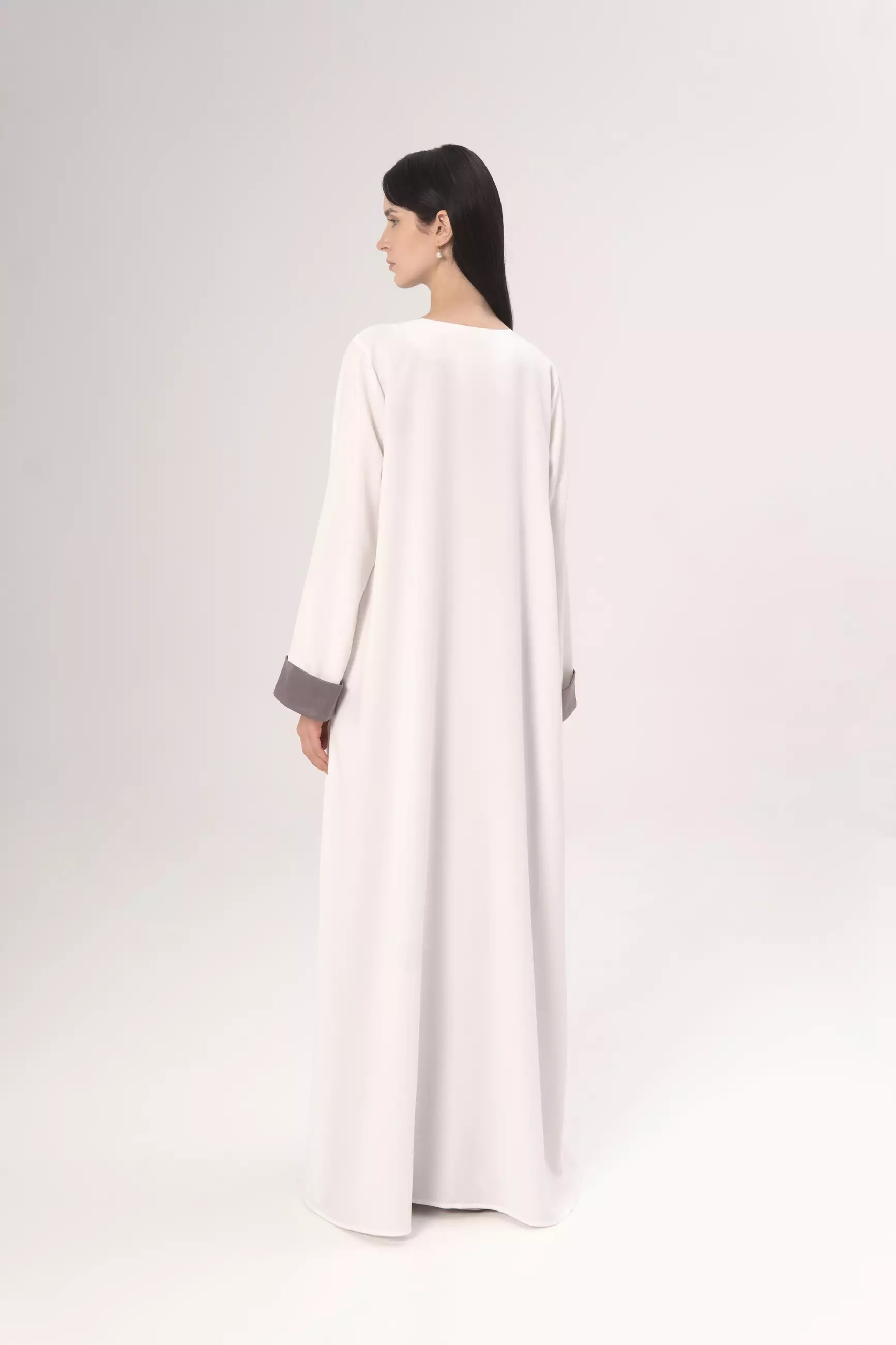 DEMURE&CO - DESSENTIALS FASHA OPEN ABAYA IN WHITE - DAILY WEAR ABAYA - PREMIUM CREPE
