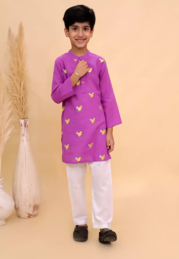 The Mom Store Tweet Dreams 男童刺绣库尔塔睡衣套装 - 紫色