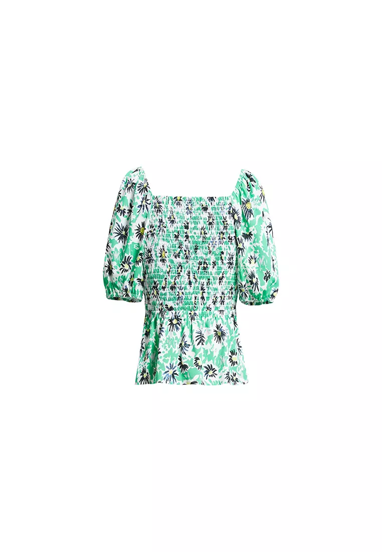 Puff Sleeve Tropical Cropped Top