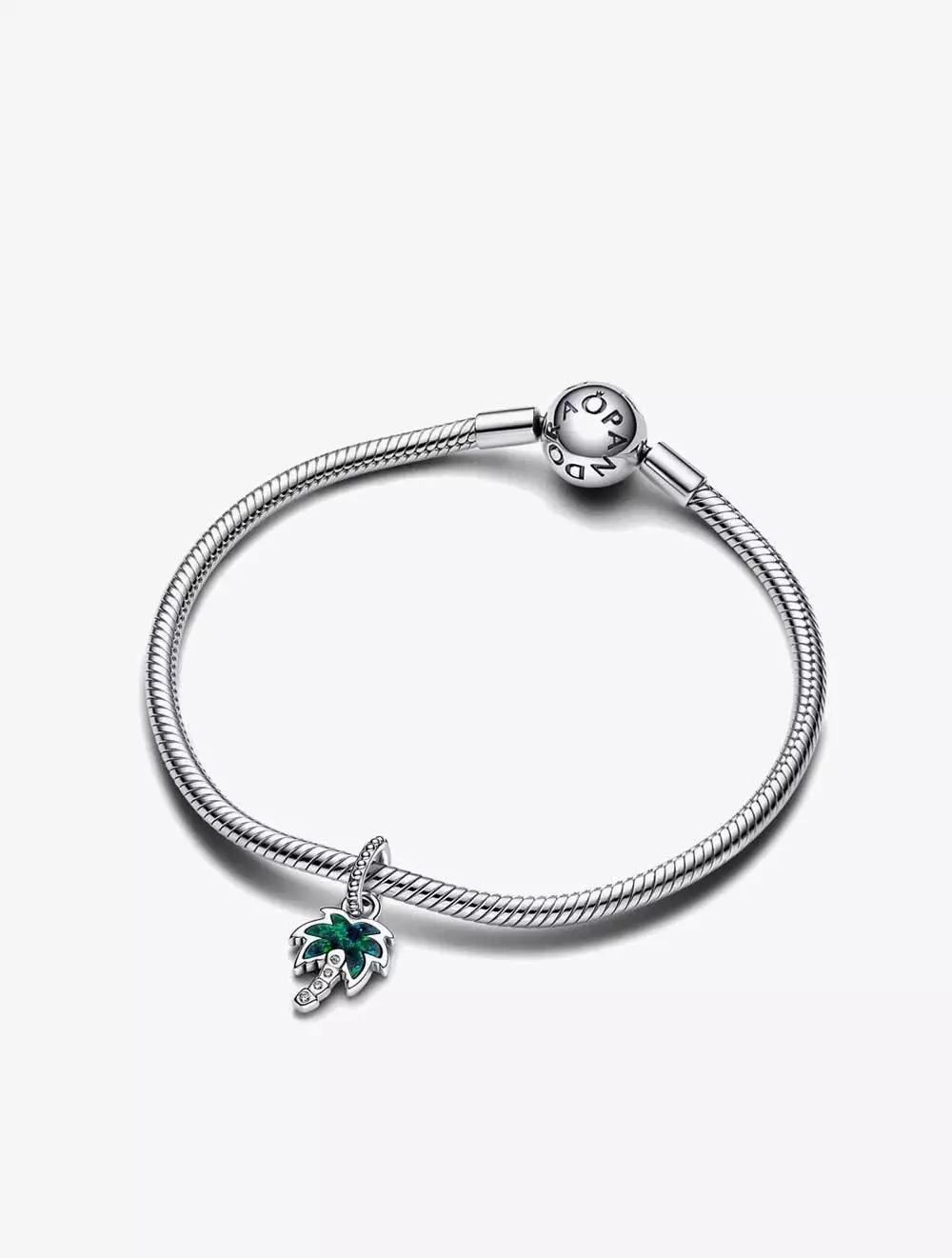 Palm tree sterling silver dangle with green blue lab-created opal and clear cubic zirconia