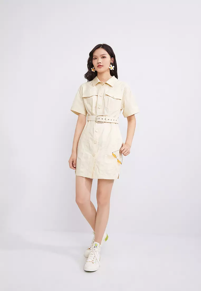 Buy Hopeshow Short Sleeve Mini Blazer Dress with Belt 2024 Online