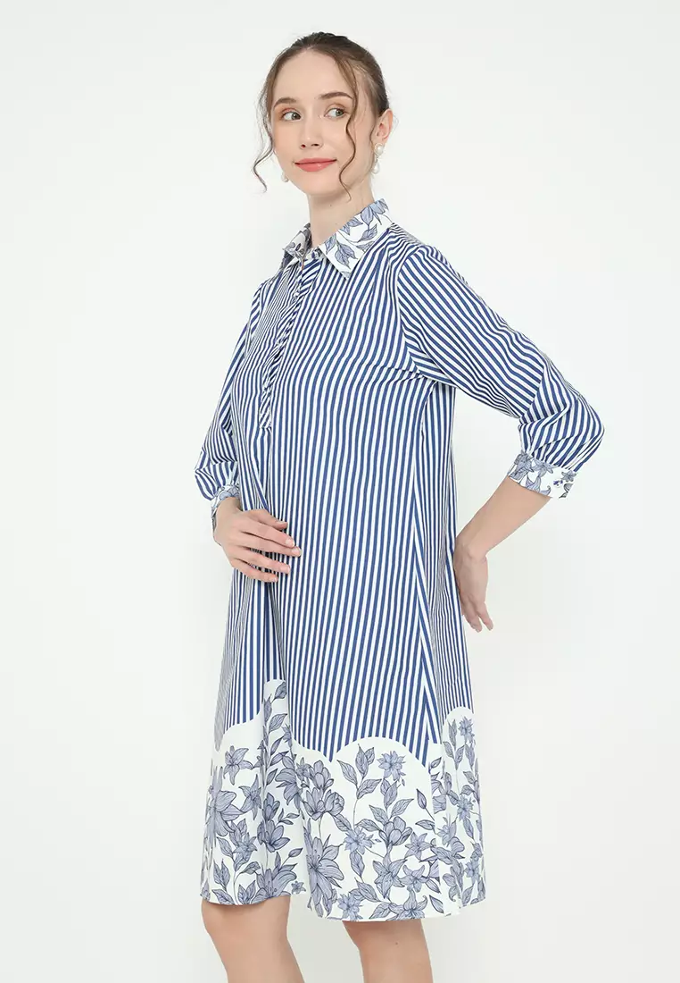 Mini dress With Stripe Pattern In Blue By Brilliant Girl Warna BIRU
