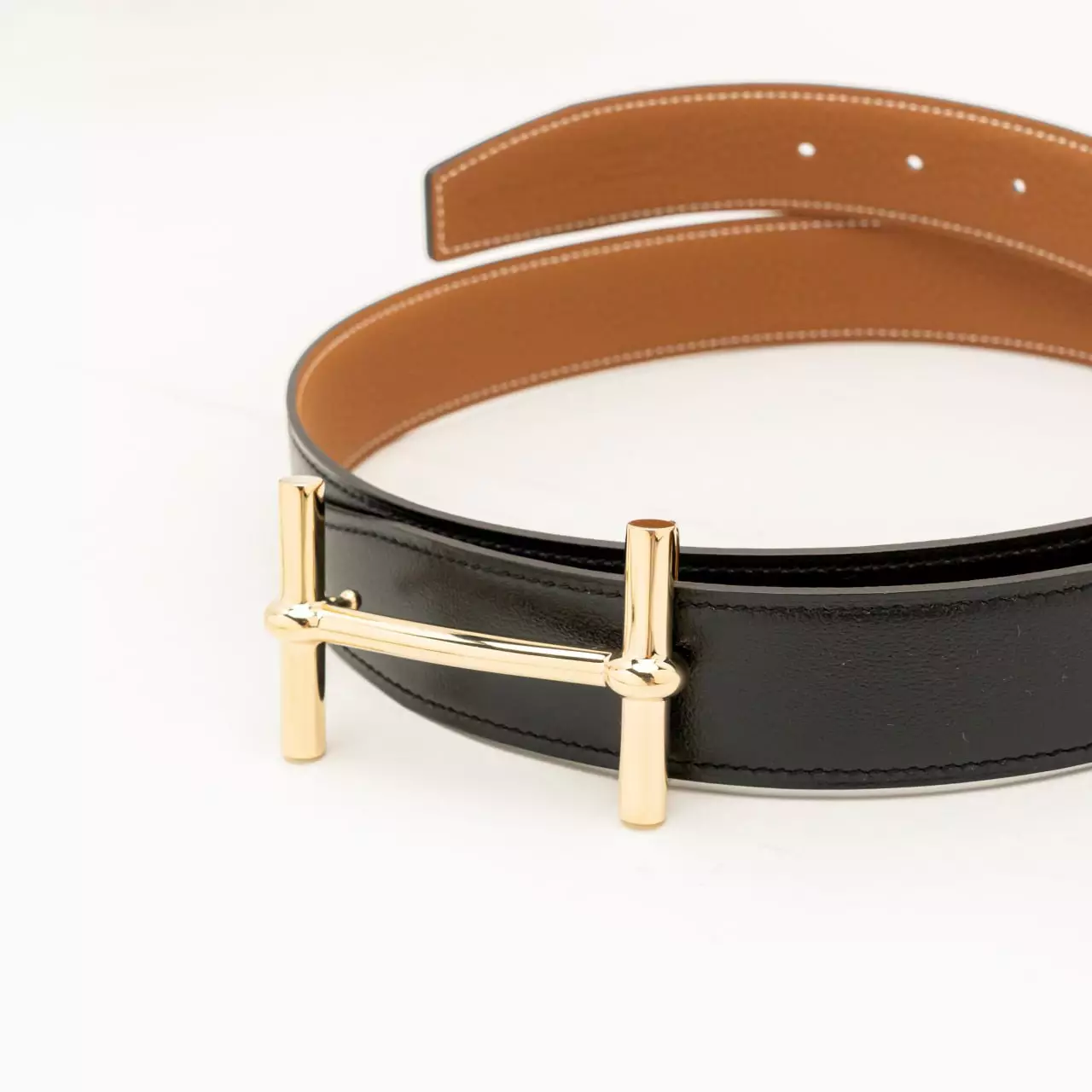 H D'Ancre Permabrass Buckle & Reversible Belt 32mm Togo Black/Gold