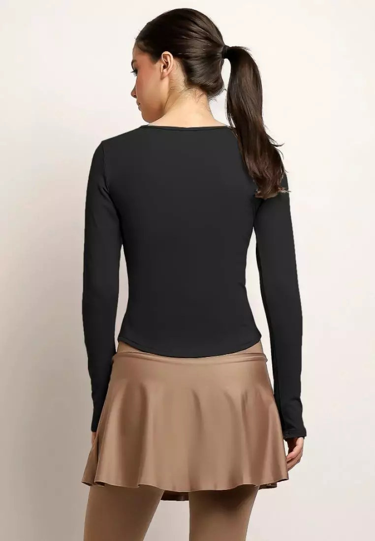 Fitwear - Kaos Olahraga Dryfit Wanita BELINDA V-NECK SLIMFIT L/S - BLACK