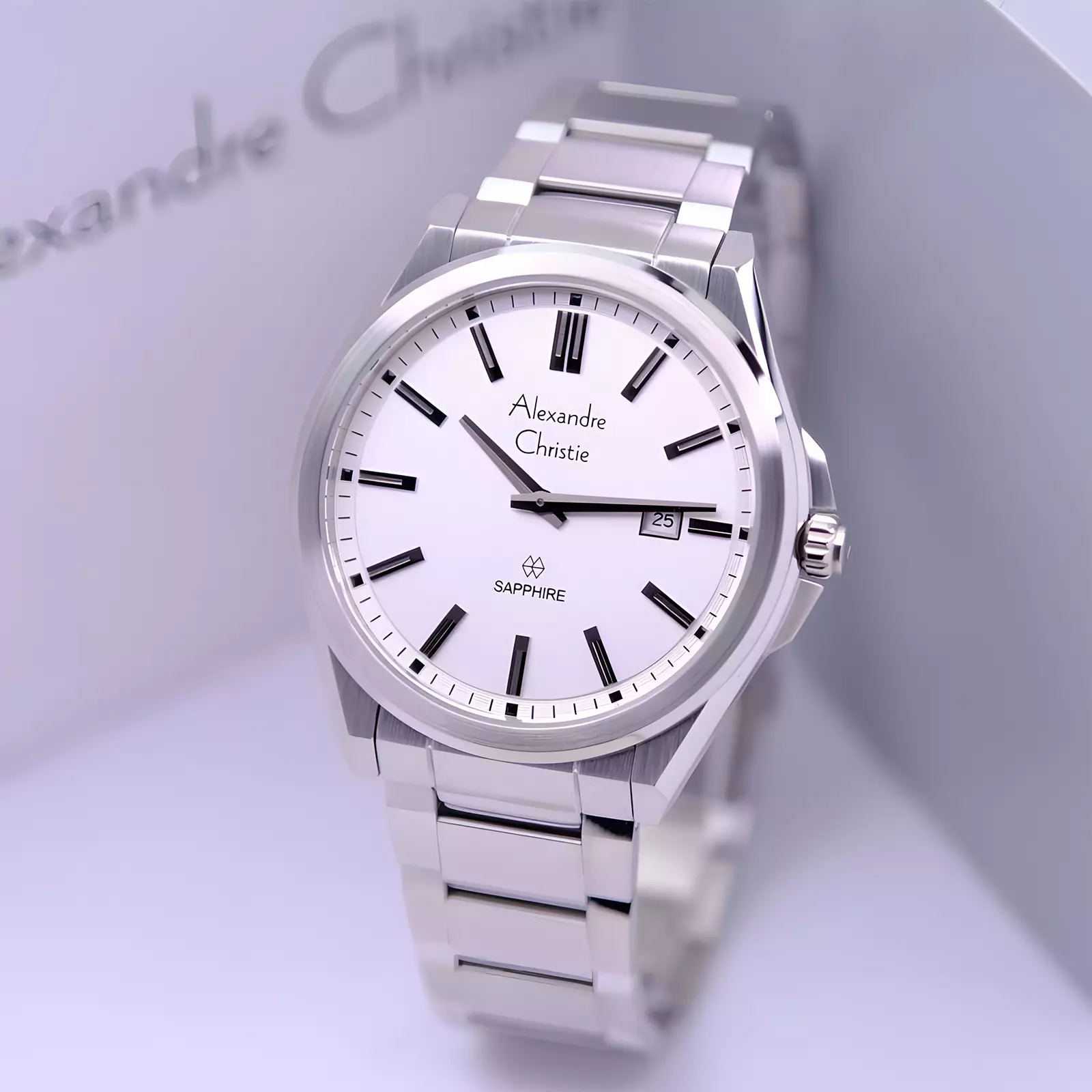 Alexandre Christie Sapphire Glass - Jam Tangan Analog Pria - Silver - Stainless Steel - 8705 MDBSSSL