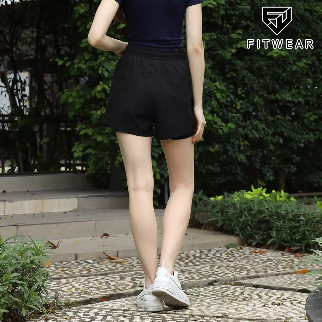 Fitwear Celana Pendek Lari + Inner Olahraga Wanita AZALEA BIGSIZE POCKET ZIP - TRUE BLACK