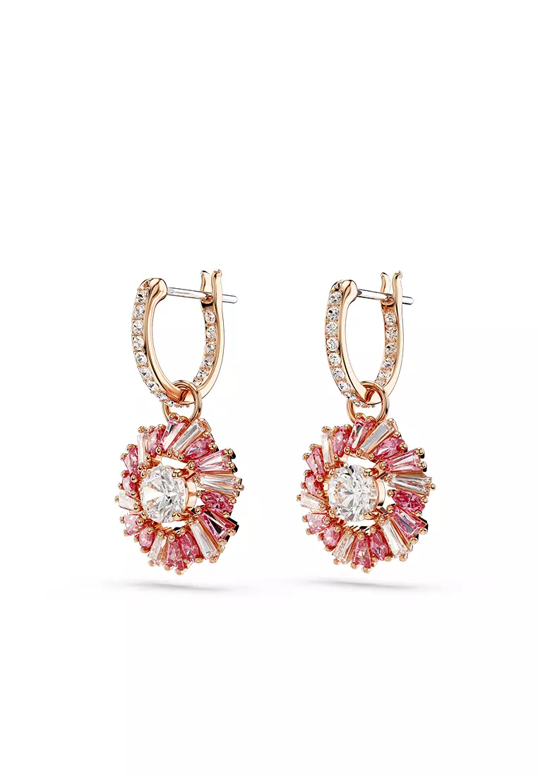 Idyllia Drop Earrings, Mixed Cuts, Flower, Pink, Rose Gold-Tone Plated
