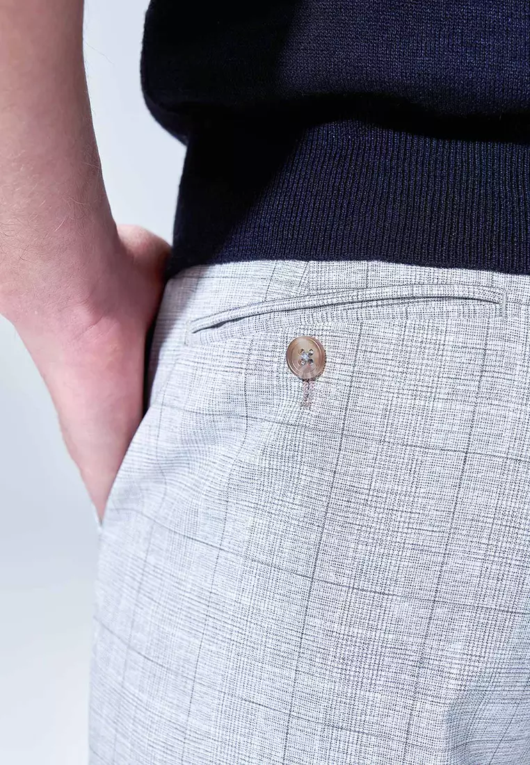 Light Grey Check Slim Trousers