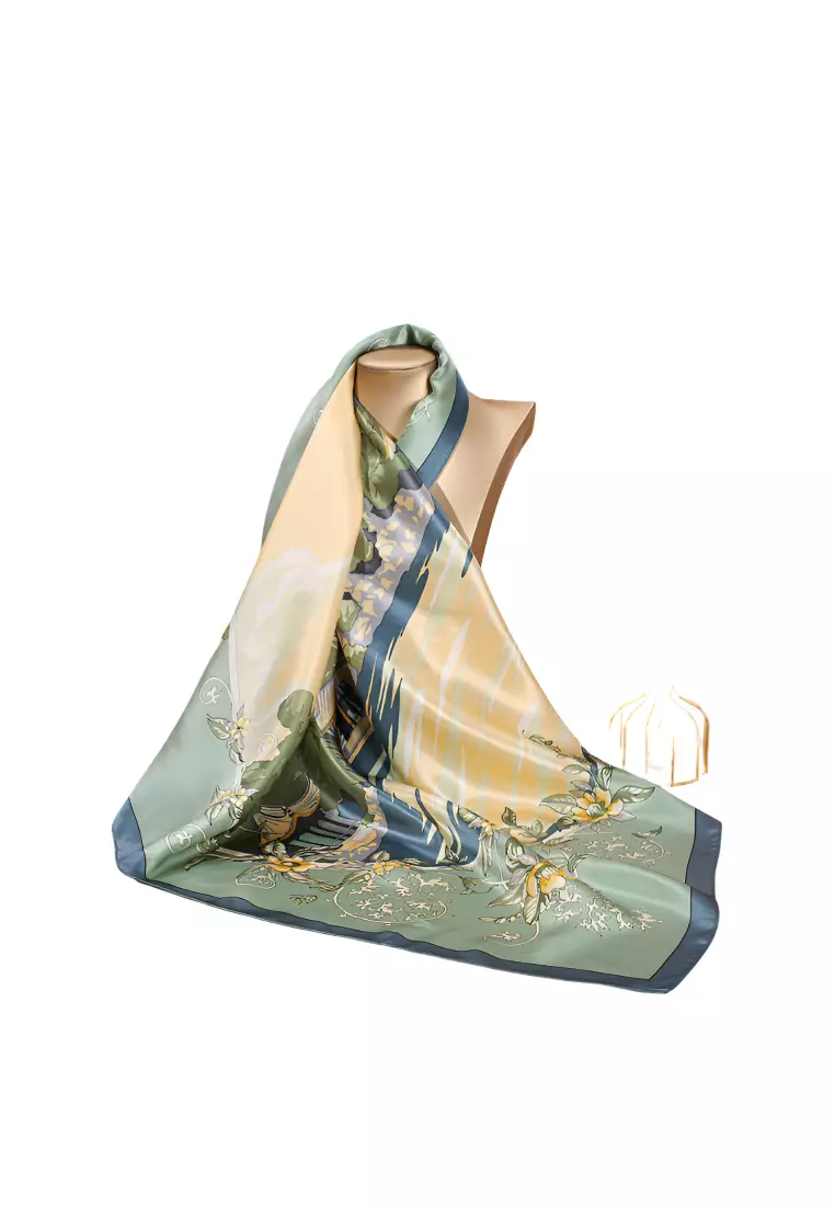 Luxury Silk Ladies' Large Scarf, Sun-Proof Crepe Satin, Premium Souvenir.