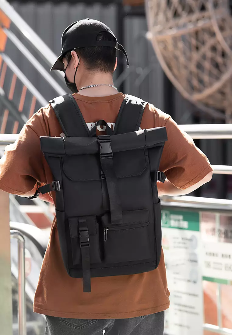 Lara Men's Plain Capacious Wear-resistant Oxford Cloth Buckle Backpack -  Black 2024 | Buy Lara Online | ZALORA Hong Kong
