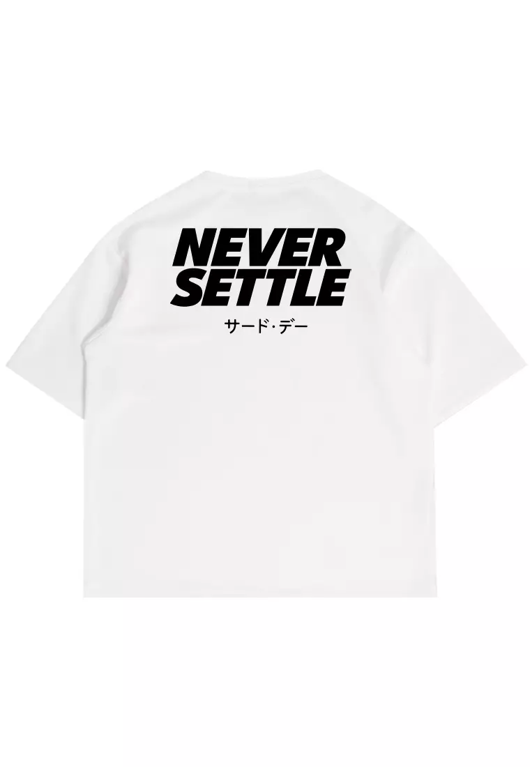 MTX43 Kaos Oversize Gym Bahan Tebal ScubaLux "never settle" putih