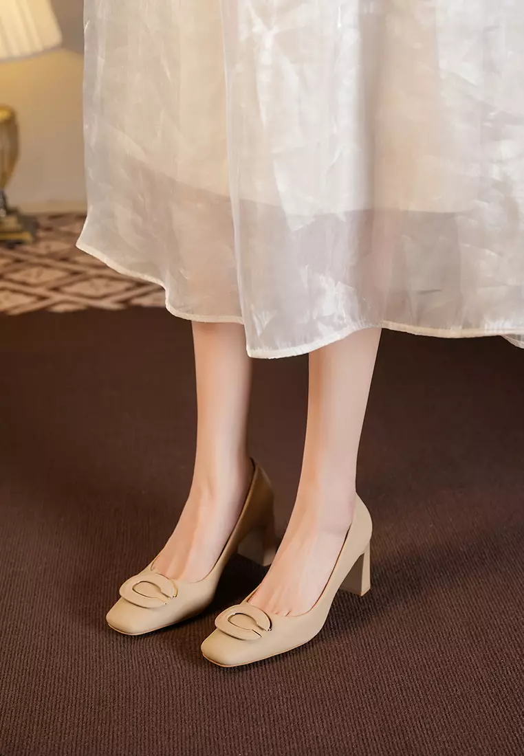 7CM 金屬扣粗跟高跟鞋 BY2373-16