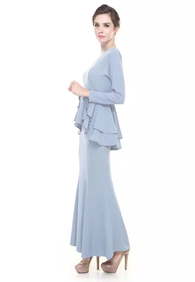 Lora Peplum Kurung Modern in Mint Blue