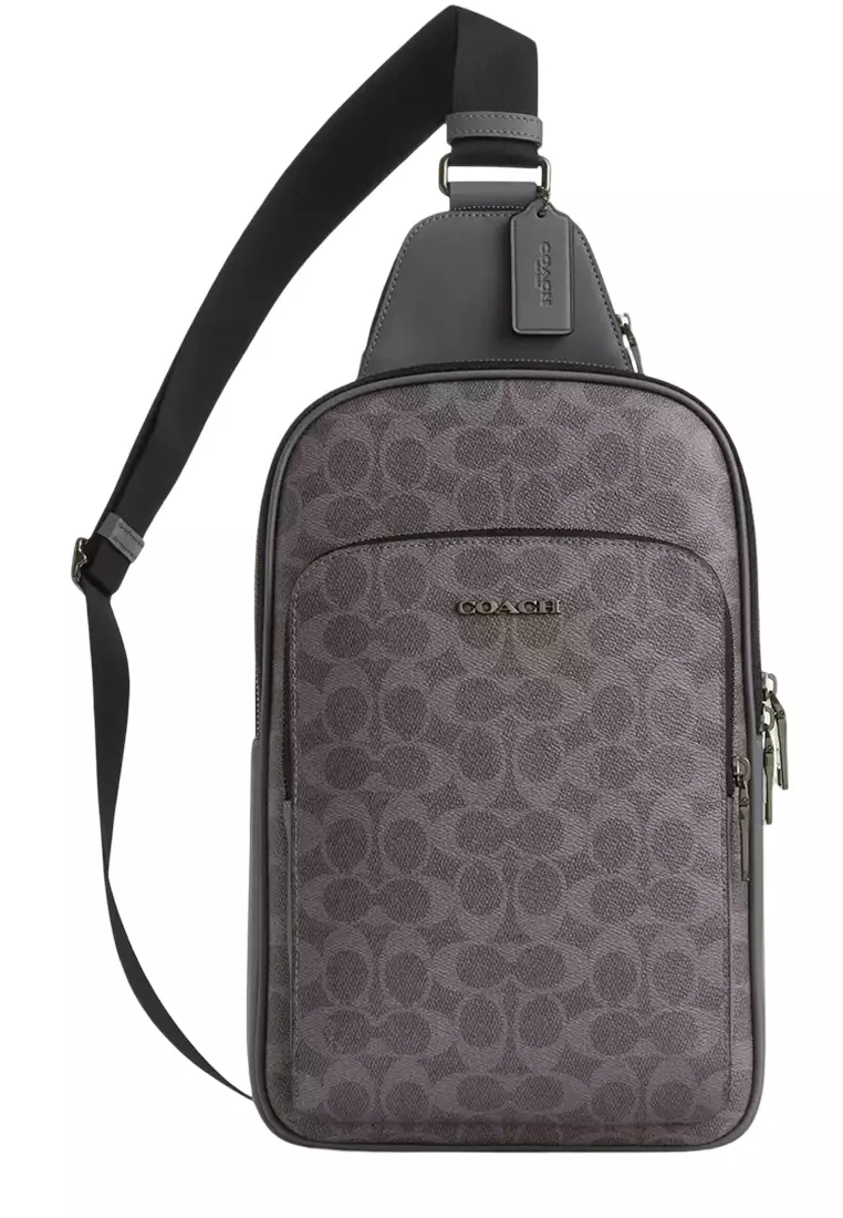 Buy Coach Ethan Pack Bag In Signature Canvas Bag - Grey/ Charcoal